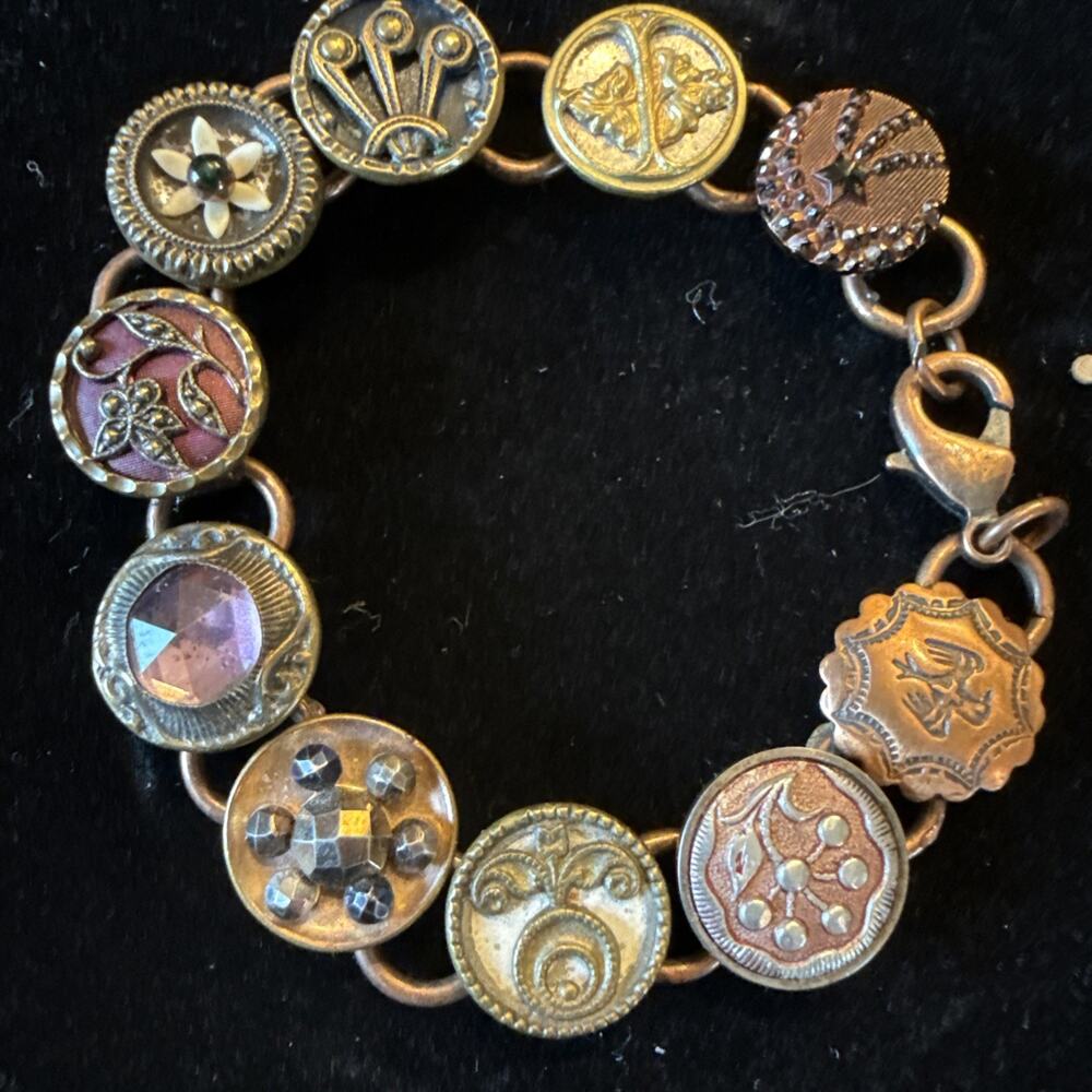 Vintage Antique Perfume Button Style Bracelet Copper 10 Buttons
